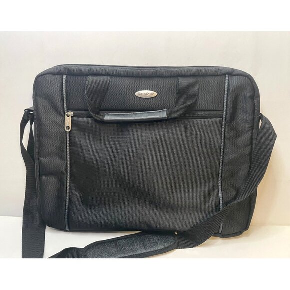 Samsonite padded laptop bag briefcase messenger shoulder strap 17" x 13" black - Picture 1 of 10